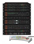Rack of Dangerous Music System Complete studio hardware units, including Convert series AD/DA converters, BAX EQ, Compressor, Liaison analog router, 2-BUS+ summing mixer, and Monitor-ST monitor controller.