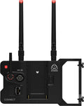 Black Atomos device with two antennas, multiple connectors, and a side bracket attached