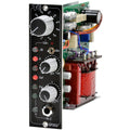 Front and side view of a TK SP502 audio module with knobs, toggle switch, LEDs, and 1/4 inch input jack.