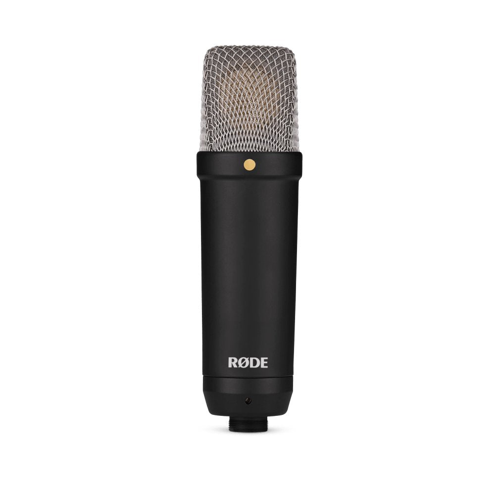 Black cylindrical microphone with silver mesh top and RØDE logo on the body.