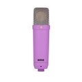 Purple microphone with silver mesh grille and black RØDE branding on the body.