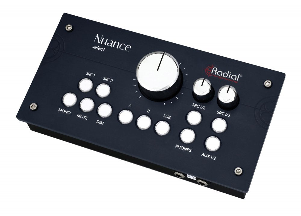 Black Radial Nuance Select monitor controller with rotary knobs and push buttons on top panel.