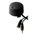 Black rotary knob volume control with 3.5mm TRS male plug and female jack cables attached.
