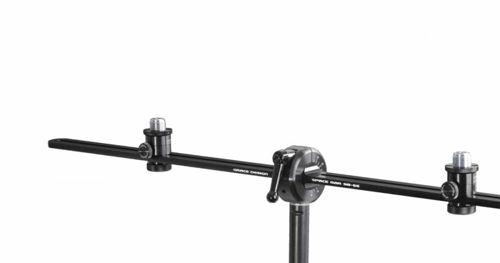 Black metal support bar with adjustable clamps labeled Grace Design Space Bar SB-66.