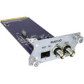 A purple circuit board card with metal panel featuring BNC connectors and an RJ45 style port labeled MADI I/O.