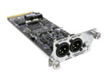 Circuit board card with two XLR outputs, a 3.5mm line input, and screw knobs on a metal panel.