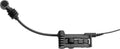 Black gooseneck microphone with clip and wire connector on a white background.
