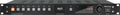 Front panel of a black audio digital-to-analog converter with multiple input buttons, rotary output knob, and digital display.