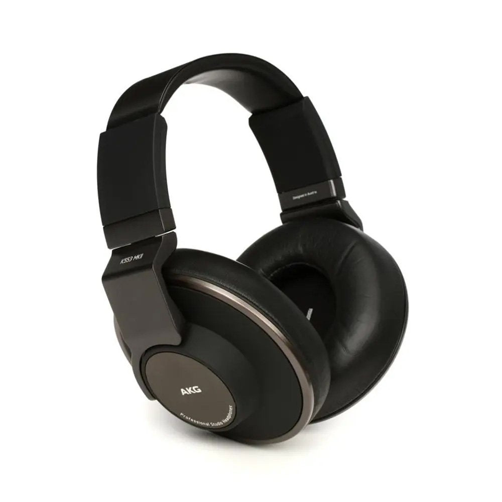 Black over-ear headphones with cushioned ear pads and branded with AKG logo on ear cups.