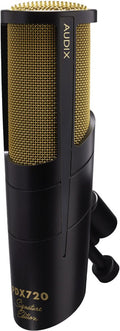 Black and gold microphone with mounting bracket and visible AUDIX and PDX720 signature edition text.