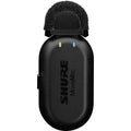 Black Shure MoveMic device with foam windscreen and two indicator lights on top