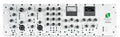 White multi-module audio processing rack unit with knobs, buttons, combo jack inputs, and VU meters.