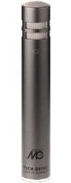 Black cylindrical microphone with silver mesh grille and MC TECH GEFELL logo on body.