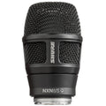 Black metal microphone head with grille and SHURE branding on a white background.