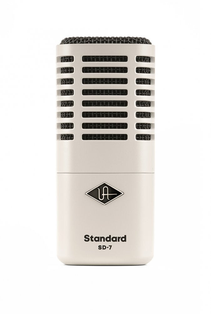Front view of a white Standard SD-7 microphone with black grille and logo on a white background.