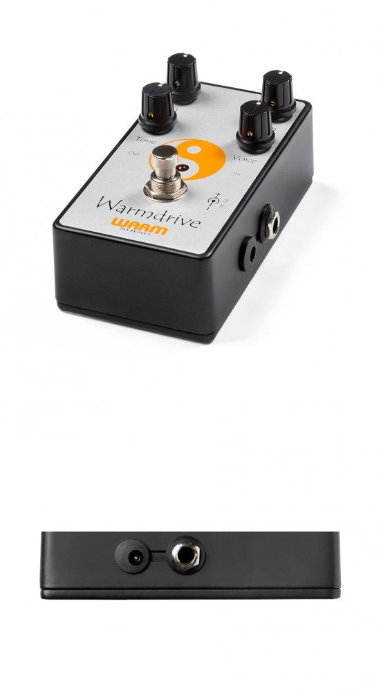 Black and silver Warmdrive pedal with four control knobs, footswitch, power and audio input/output jacks.