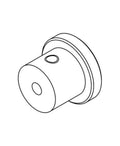 Black line drawing of a cylindrical object with a button and a circular base shown in perspective.
