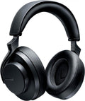 Black over-ear headphones with padded headband and ear cushions, showing left ear marked with 'L'.