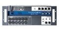 Front rack-mount mixer panel with combo inputs, XLR outputs, RCA inputs, antenna, and control knobs labeled Soundcraft Ui16.