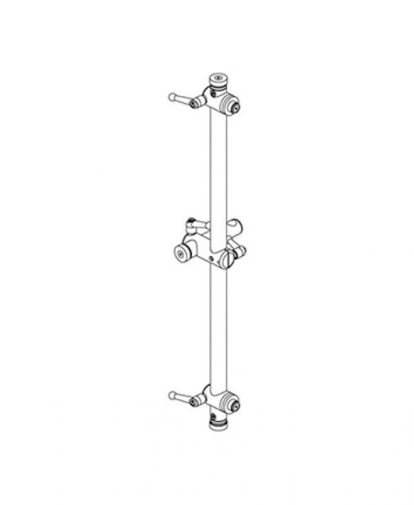 Line diagram of a vertical mounting pipe with adjustable clamps and knobs.