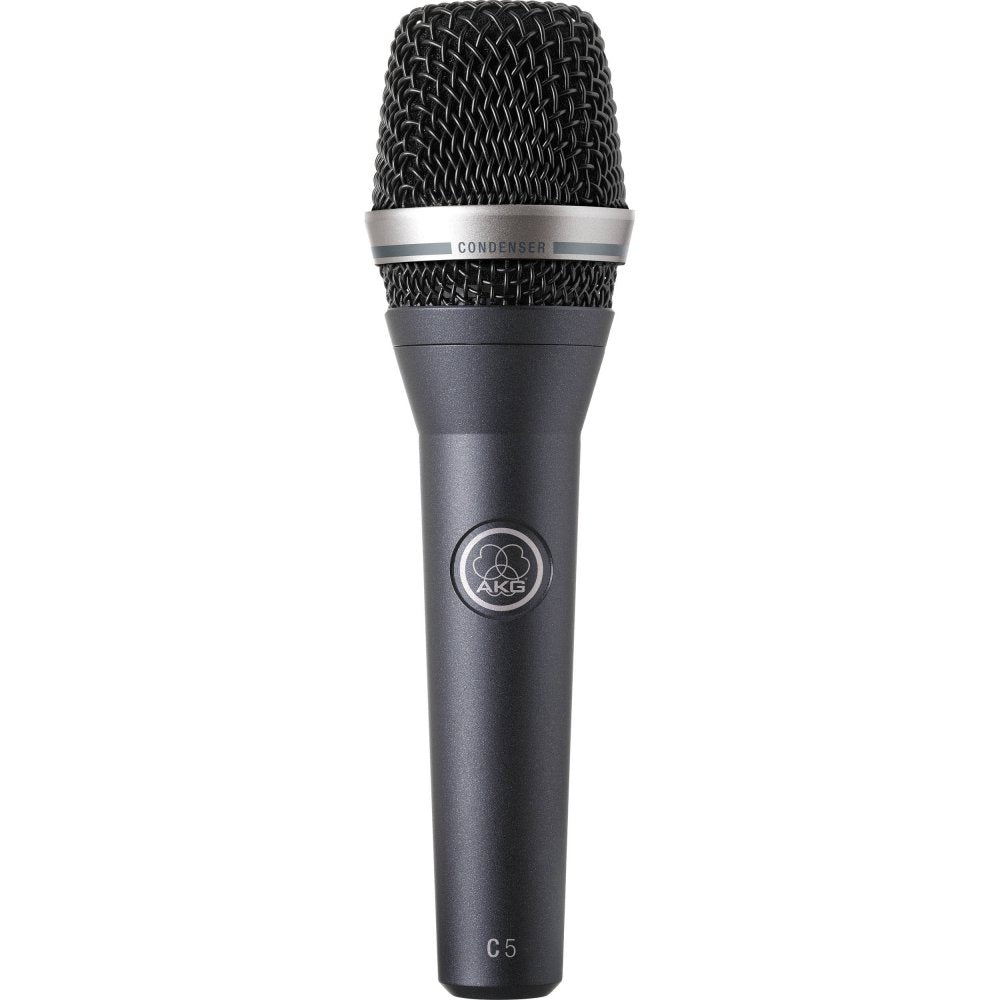 Black and silver condenser microphone with AKG logo and model C5 printed on body.