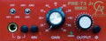 Close-up of a red Golden Age Project PRE-73 Jr MKII preamp front panel with switches, knobs, jack socket, and indicator lights.