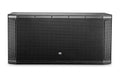 Front view of a black JBL speaker with metal grille and logo on a white background.