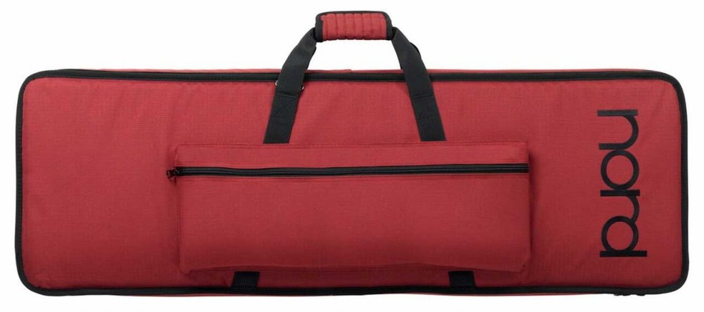 Red soft carrying case with black trim and a front pocket, marked with the Nord logo.
