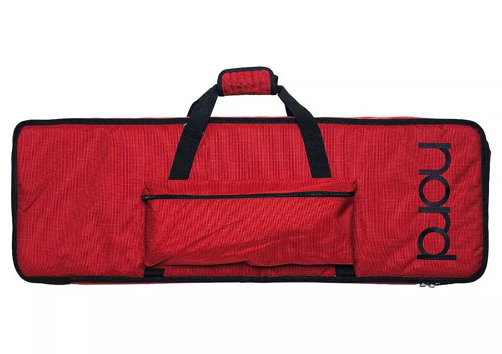 Red and black soft carrying case with handles and pocket, labeled with 'nord' text.