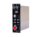 Front angled view of a black and silver audio processing module with knobs and buttons labeled for gain reduction and compression settings.