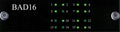 Black panel labeled BAD16 with 16 numbered green LED indicator lights arranged in a matrix.