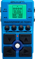 Blue multi-effects processor pedal with display showing HD HALL REVERB and various control knobs and buttons.