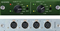 Front panel with gain knobs, LEDs, and rear panel with four XLR input connectors on a device marked BAD4M.