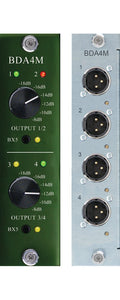 Front panels showing four rotary output level controls and four 4-pin circular connectors labeled 1 to 4