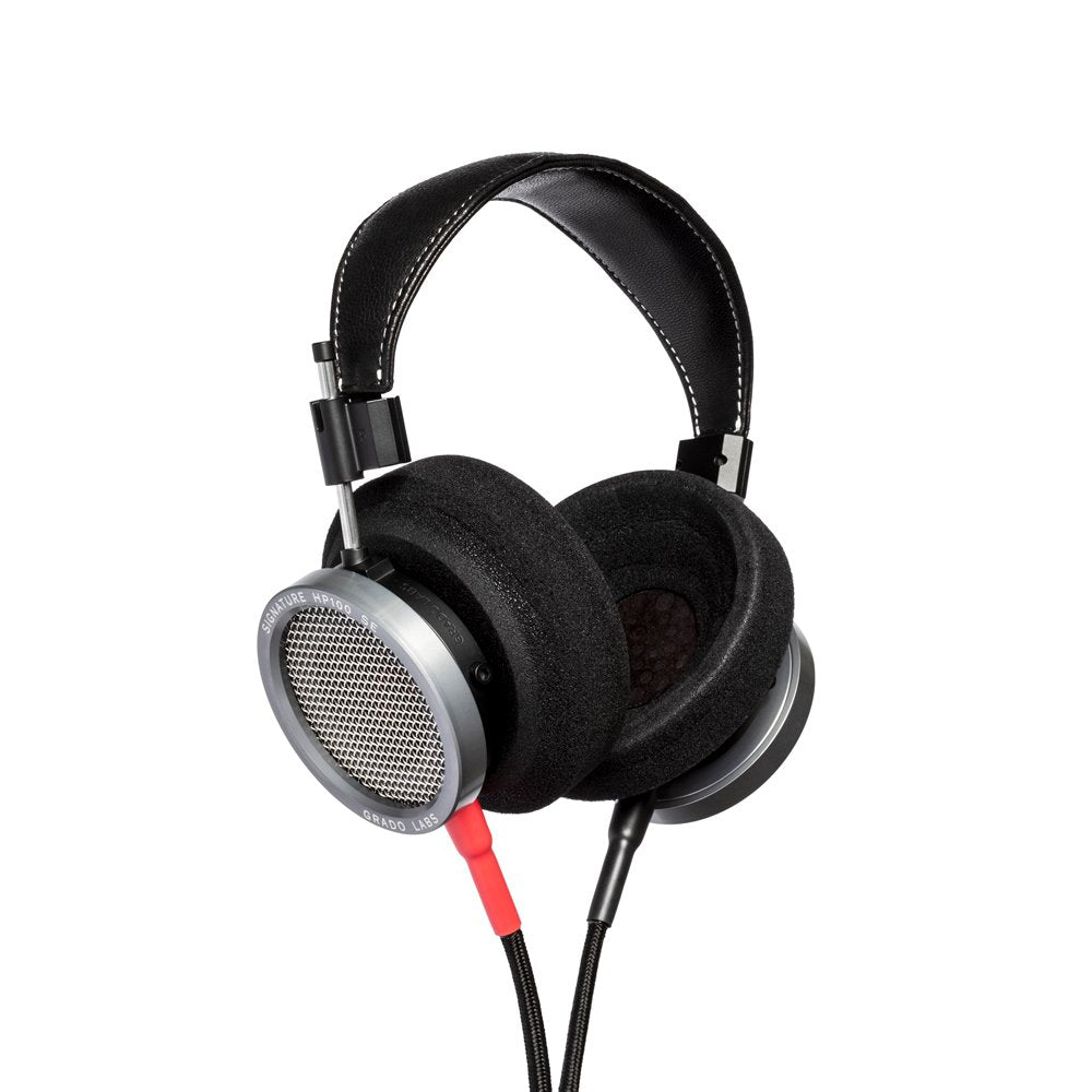 Black over-ear headphones with silver mesh ear cups and a black headband with visible stitching.