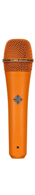 Orange handheld microphone with mesh grille and TELEFUNKEN logo on the body.