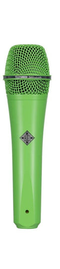 Green handheld TELEFUNKEN microphone with black branding band and logo on the body.