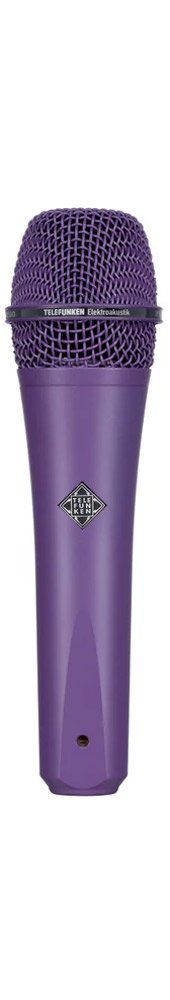 Purple handheld microphone with black band and TELEFUNKEN branding on grille and body.