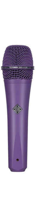 Purple handheld microphone with black band and TELEFUNKEN branding on grille and body.