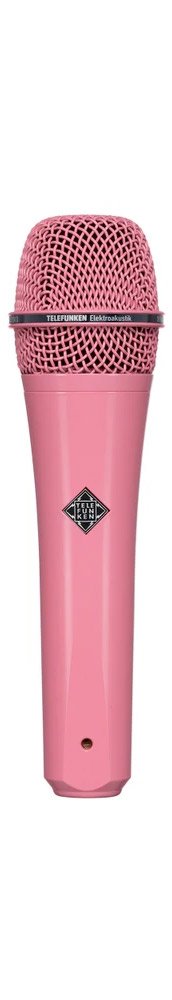 Pink handheld microphone with metal mesh grille and TELEFUNKEN logo on the body.