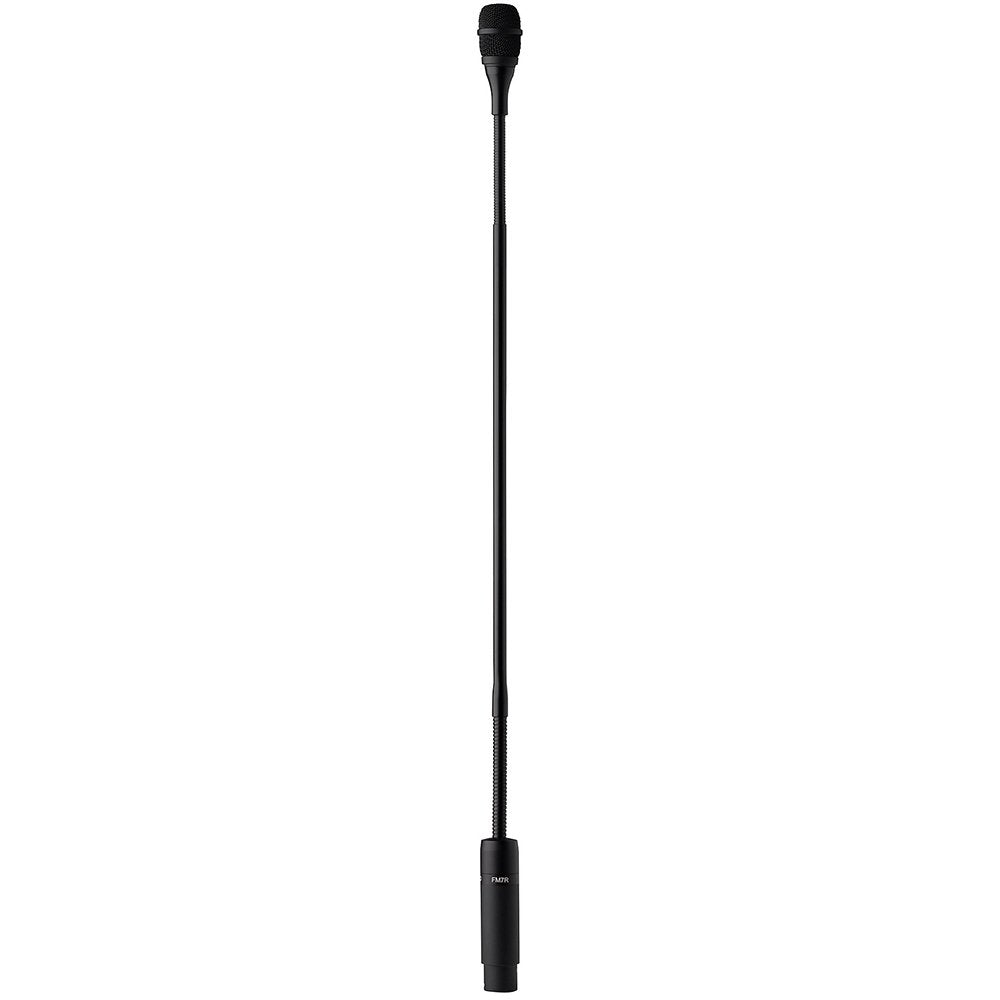 Black long thin microphone with a mesh grille head and XLR-style connector at the base.