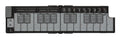Black foldable MIDI controller with touch keys, sliders, and buttons labeled with musical controls