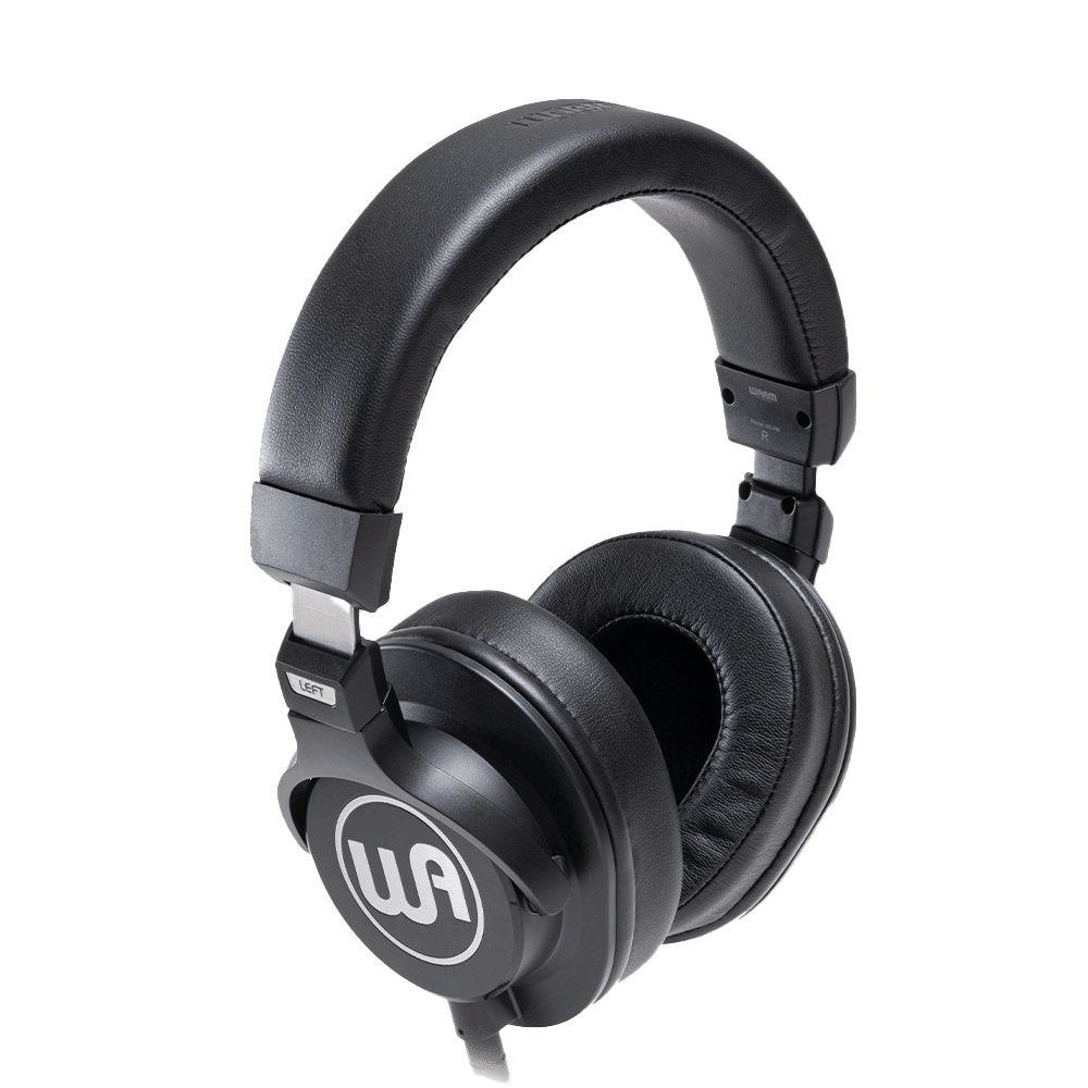 Black over-ear headphones with padded headband and ear cups showing a "wa" logo on ear cup.