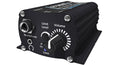 Black electronic device with headphone jack, volume knob, and limit level switch on front panel.