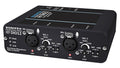 Black Sonifex DIO12 device with two XLR microphone inputs and gain, level, and switch controls on front panel.