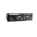 Front view of a black Appsyst ProAudio AES50 Flexiverter converter with power switch, LED indicators, and control knobs.