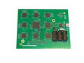 Green printed circuit board with multiple chips and connectors including USB and three multi-pin connectors.