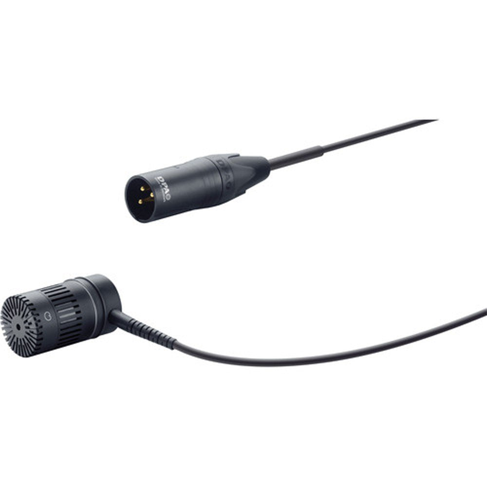 Black microphone capsule with cable and attached 3-pin male XLR connector.