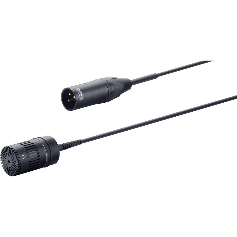 Black microphone capsule connected by cable to a 3-pin male XLR connector labeled DPA.