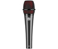 Black handheld microphone with red mesh grille and sE logo, marked with V3 near the base.